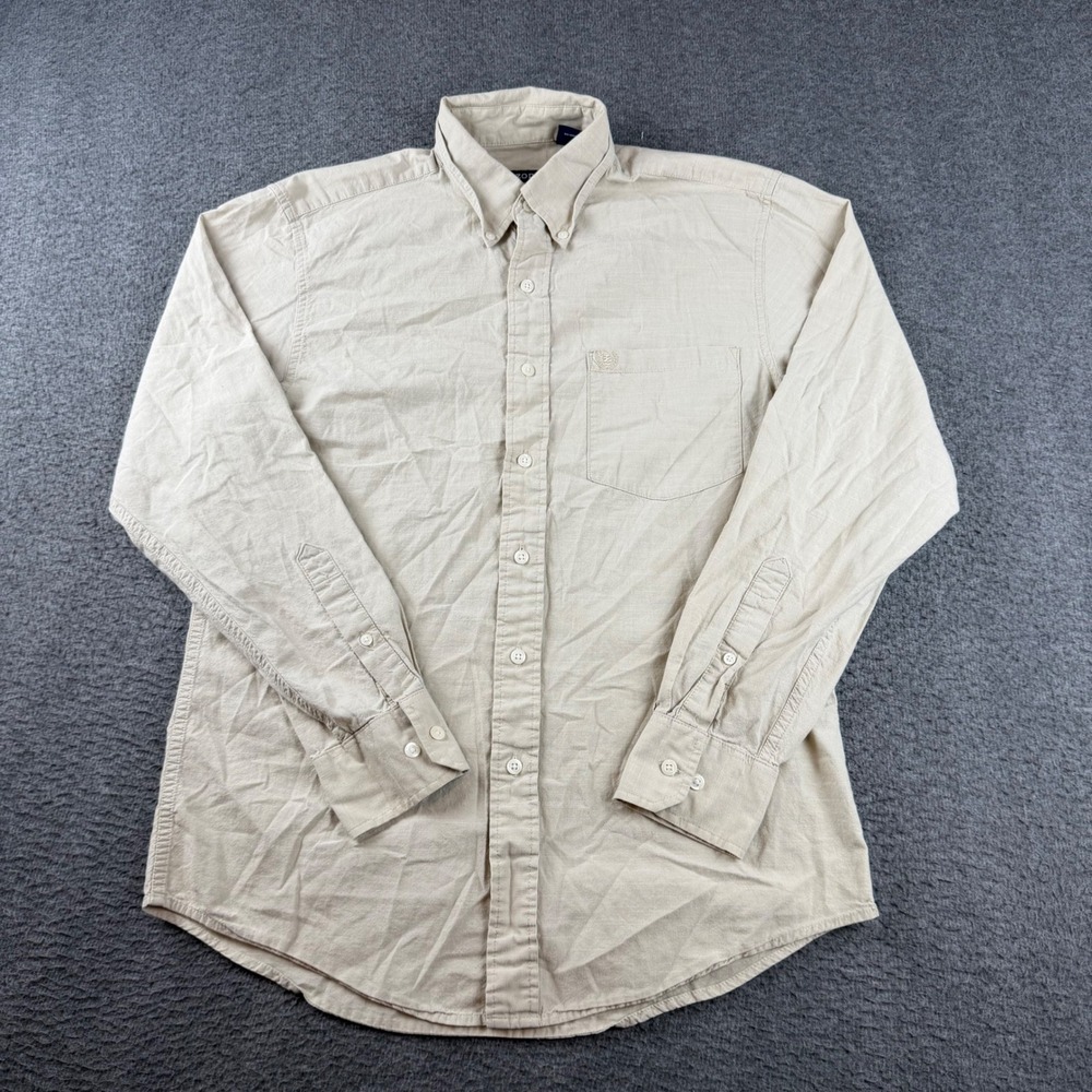 IZOD Button Down Shirt Men's Small Tan Cotton Long Sleeve Slub Pocket